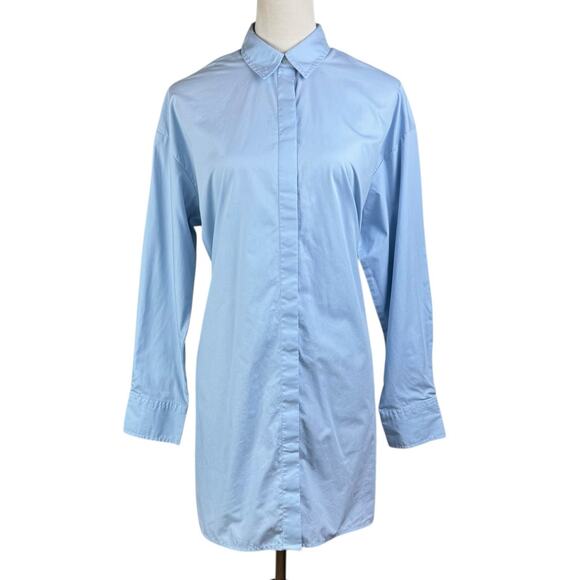 Abercrombie & Fitch Light Blue Button Up Tie Waist Long Sleeve Mini Shirt Dress - Picture 1 of 13